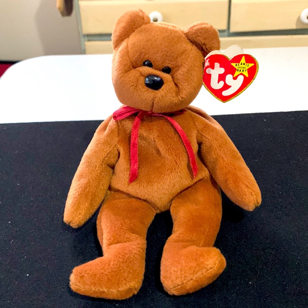 TY Beanie Babies 1995 Teddy the New Face Bear Retired 8”